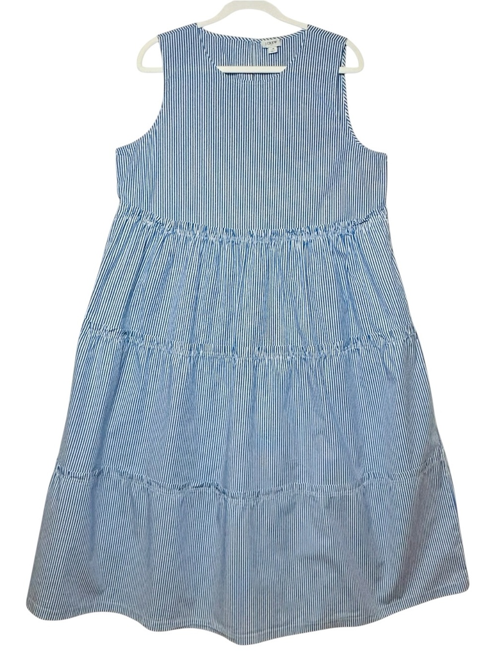 J. Crew Factory 16 Classic Blue White Stripe Tiered Maxi Dress Ruffles Cotton